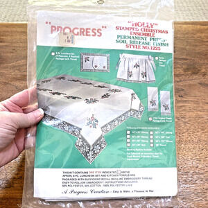 Progress Stamped Cross Stitch Holly Christmas kitchen towels (2) #1225 sealed